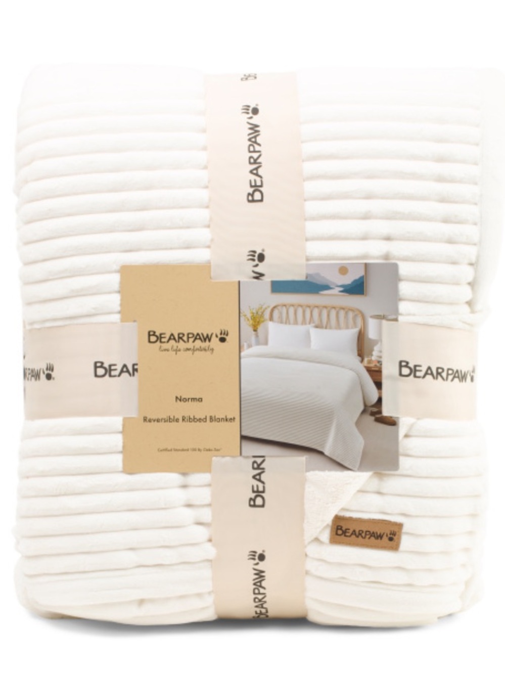 BearPaw Reversible Ribbed Blanket -Ivory